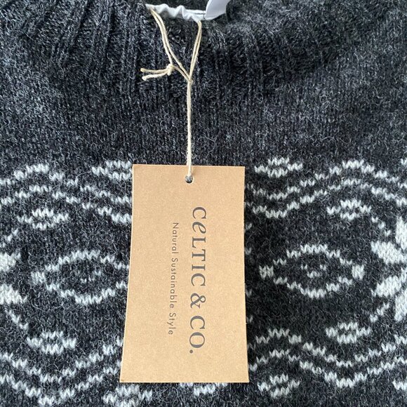 NWT Celtic & Co. Fair Isle Stripe Funnel Neck Sweater Charcoal - Picture 4 of 16